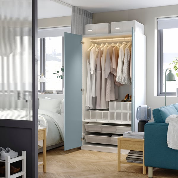 PAX / FJÄREHALS - Wardrobe combination, white/grey-blue,100x60x201 cm