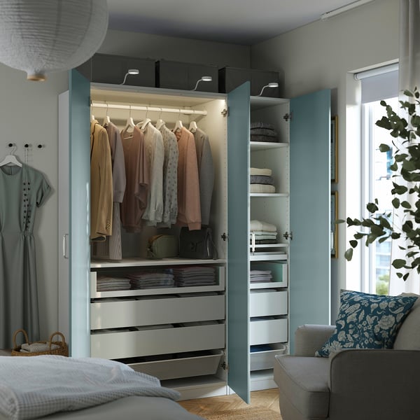 PAX / FJÄREHALS - Wardrobe combination, white/grey-blue,150x60x201 cm