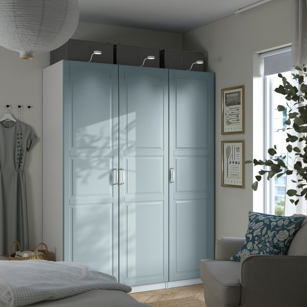 PAX / FJÄREHALS - Wardrobe combination, white/grey-blue,150x60x201 cm