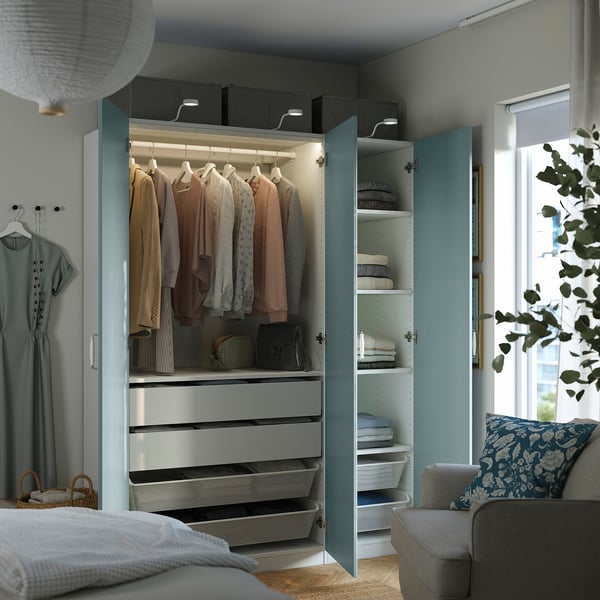 PAX / FJÄREHALS - Wardrobe combination, white/grey-blue,150x60x201 cm