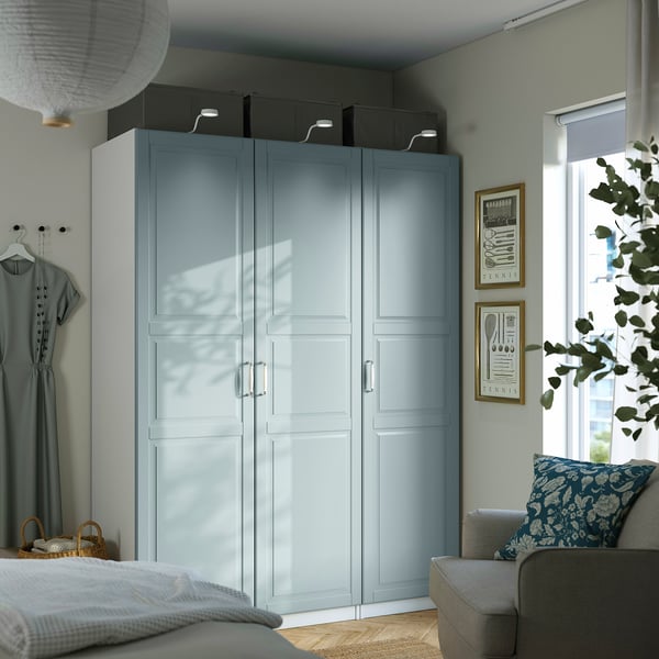 PAX / FJÄREHALS - Wardrobe combination, white/grey-blue,150x60x201 cm