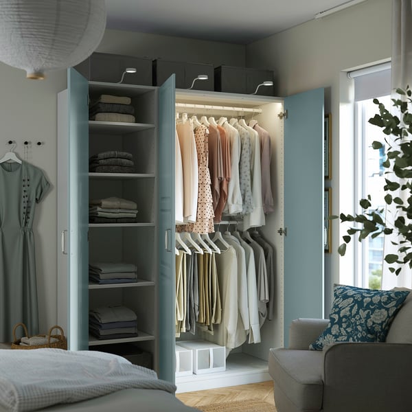 PAX / FJÄREHALS - Wardrobe combination, white/grey-blue,150x60x201 cm