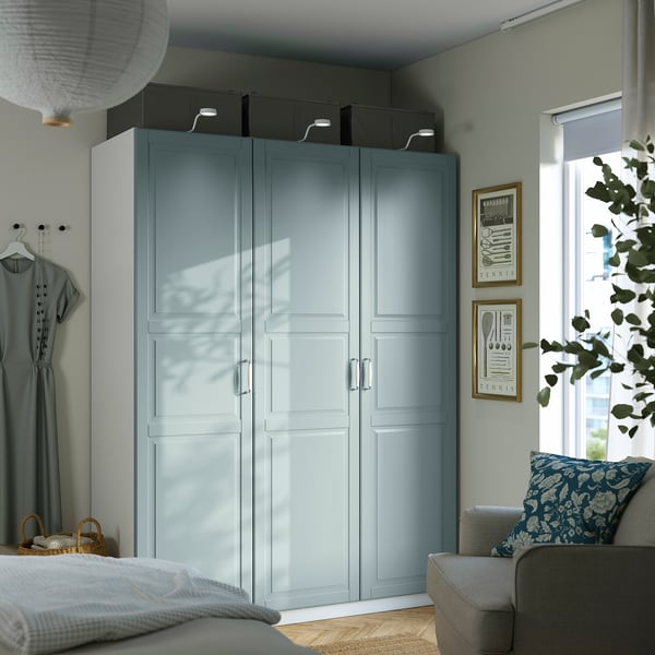 PAX / FJÄREHALS - Wardrobe combination, white/grey-blue,150x60x201 cm