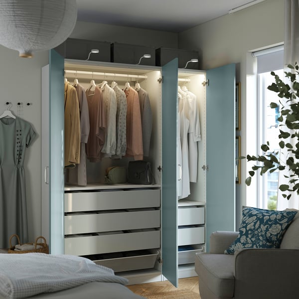 PAX / FJÄREHALS - Wardrobe combination, white/grey-blue,150x60x201 cm