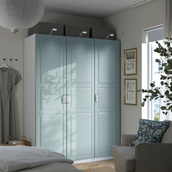 PAX / FJÄREHALS - Wardrobe combination, white/grey-blue,150x60x201 cm