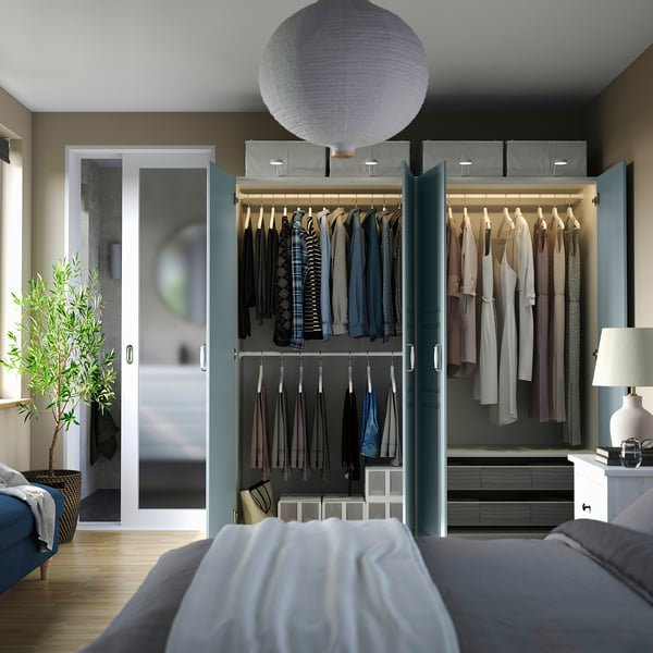 PAX / FJÄREHALS - Wardrobe combination, white/grey-blue,200x60x201 cm