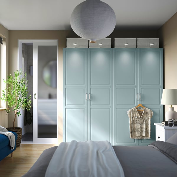 PAX / FJÄREHALS - Wardrobe combination, white/grey-blue,200x60x201 cm