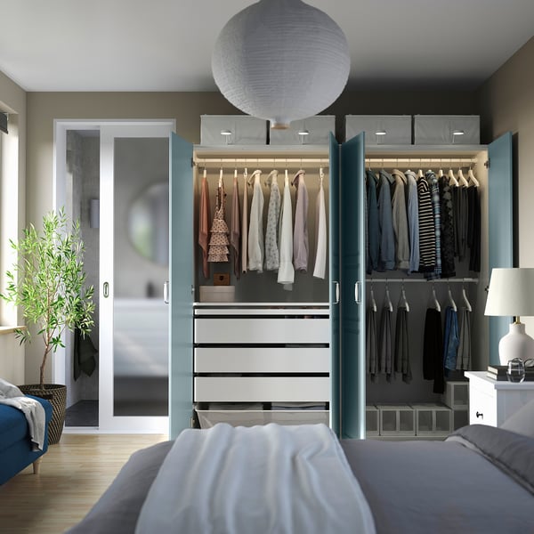 PAX / FJÄREHALS - Wardrobe combination, white/grey-blue,200x60x201 cm