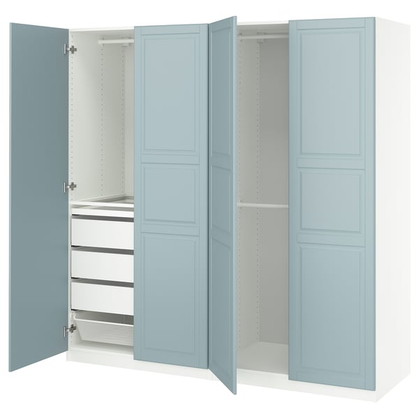 PAX / FJÄREHALS - Wardrobe combination, white/grey-blue,200x60x201 cm