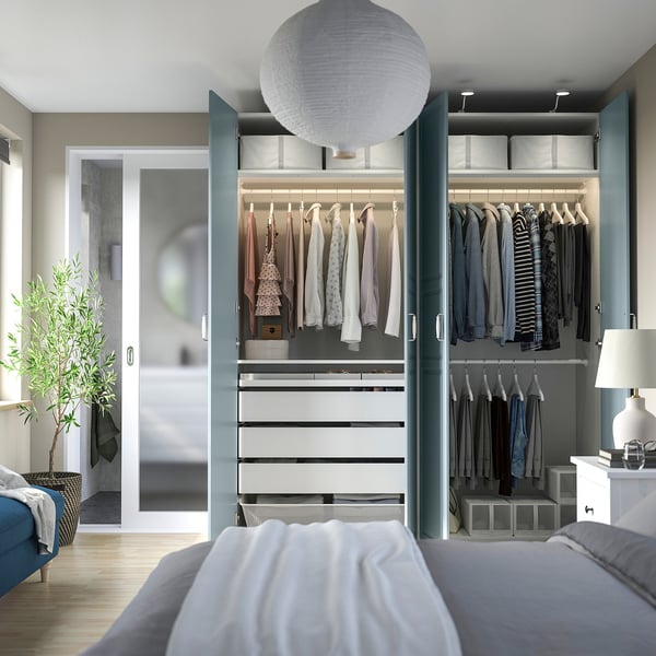 PAX / FJÄREHALS - Wardrobe combination, white/grey-blue,200x60x236 cm