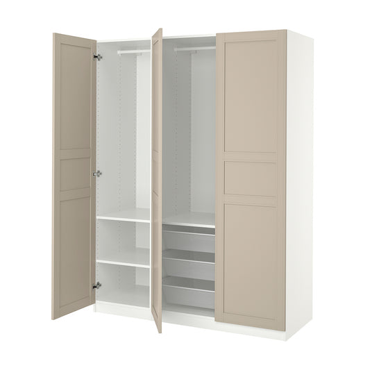 PAX / FLISBERGET wardrobe combination, white/light beige, 150x60x201 cm