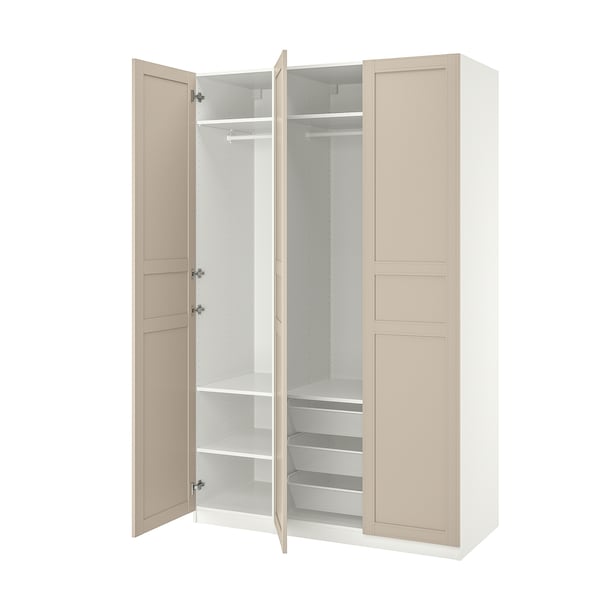 PAX / FLISBERGET - Wardrobe combination, white/light beige,150x60x236 cm