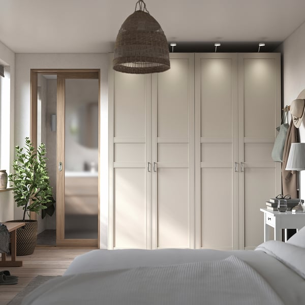 PAX / FLISBERGET - Wardrobe combination, grey-beige/light beige, 200x60x236 cm