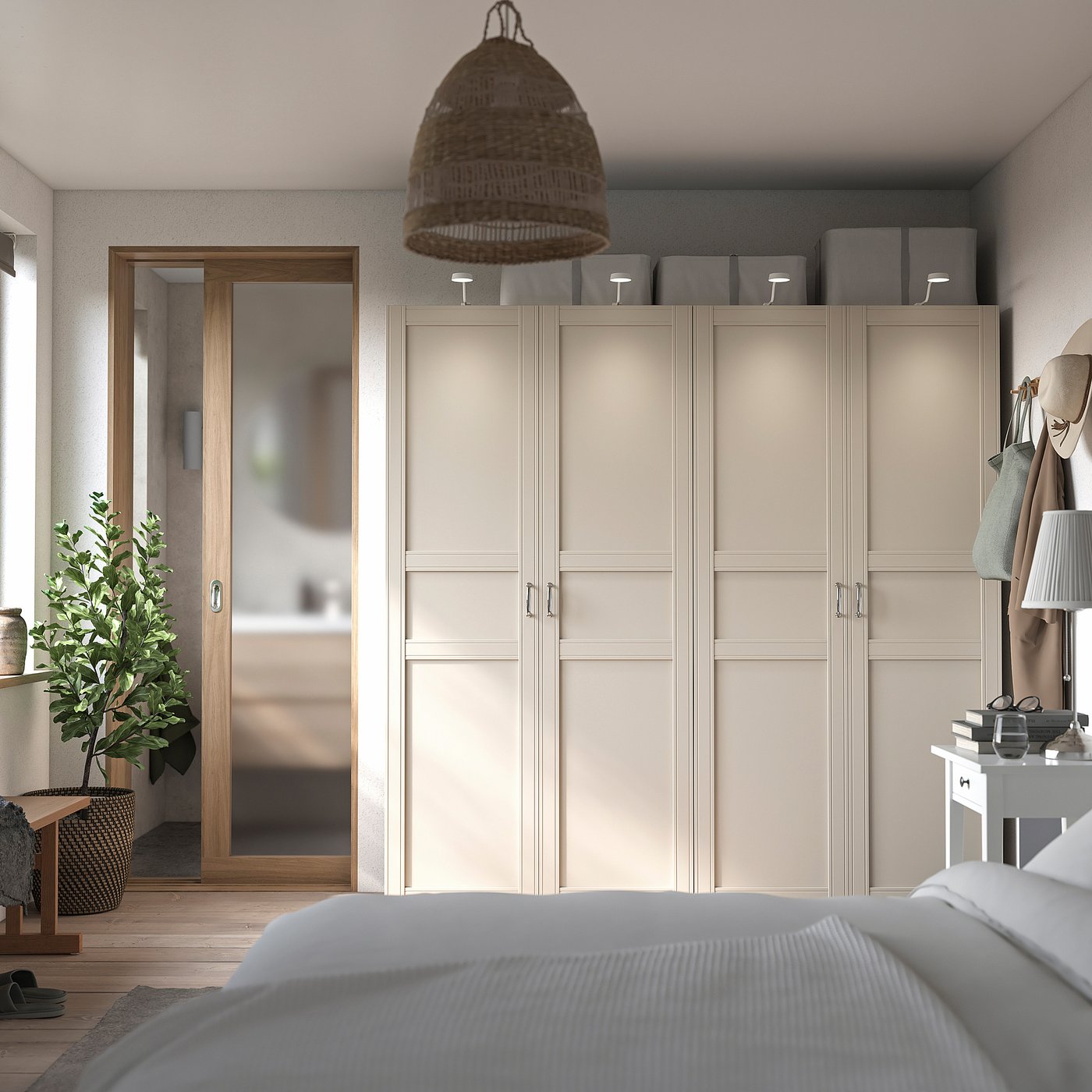 PAX / FLISBERGET wardrobe combination, grey-beige/light beige, 200x60x201 cm