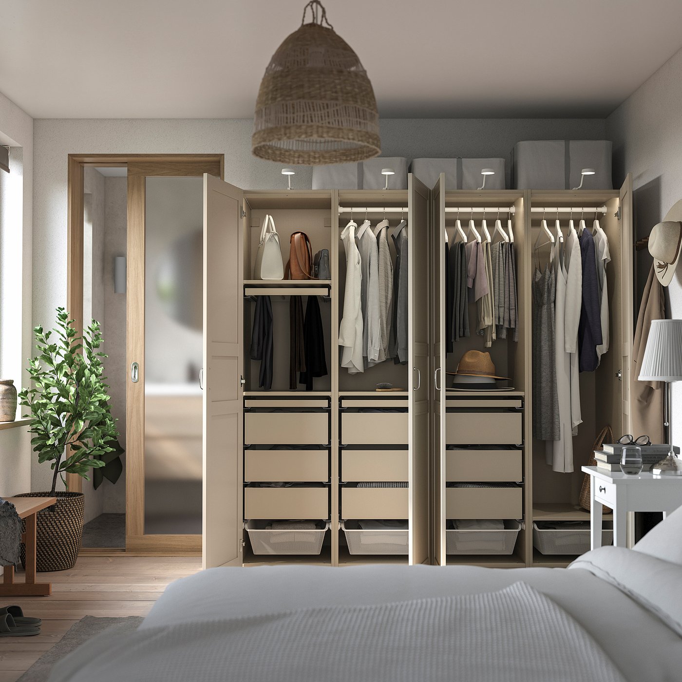 PAX / FLISBERGET wardrobe combination, grey-beige/light beige, 200x60x201 cm