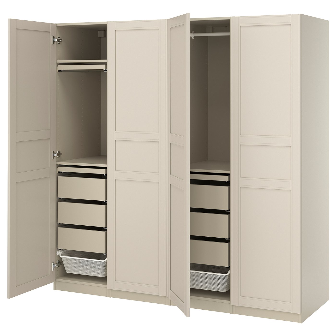 PAX / FLISBERGET wardrobe combination, grey-beige/light beige, 200x60x201 cm