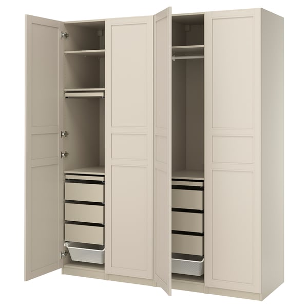 PAX / FLISBERGET - Wardrobe combination, grey-beige/light beige, 200x60x236 cm