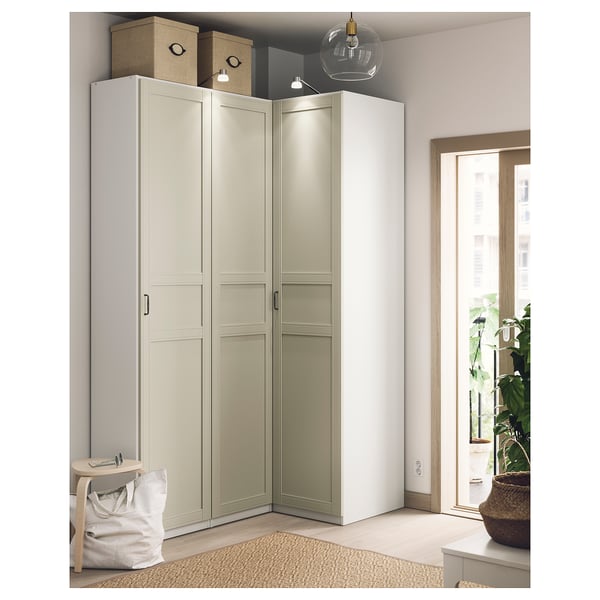 PAX / FLISBERGET corner wardrobe, white/light beige, 161/88x236 cm