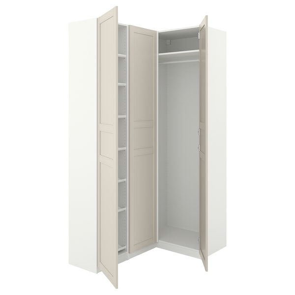 PAX / FLISBERGET - Corner wardrobe, white/light beige,160/88x236 cm
