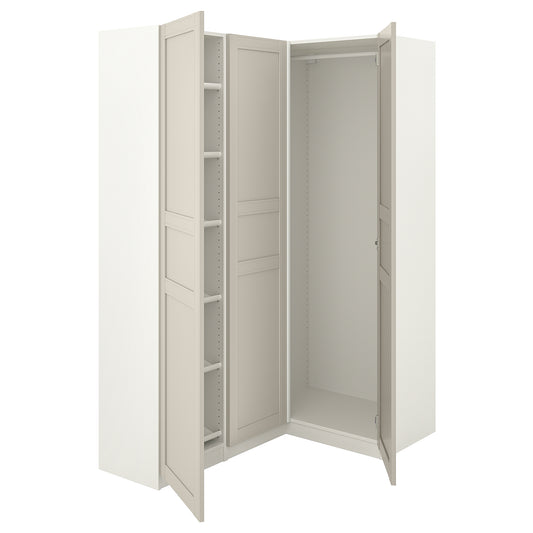 PAX / FLISBERGET corner wardrobe, white/light beige, 160.5x201.2 cm
