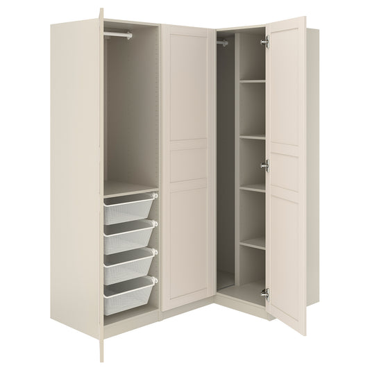 PAX / FLISBERGET corner wardrobe, grey-beige/light beige, 160.5x201.2 cm
