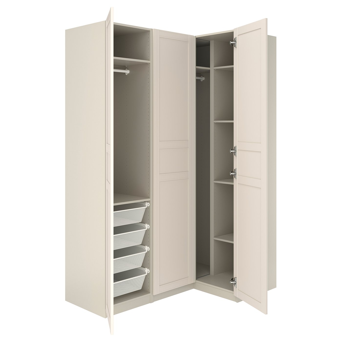 PAX / FLISBERGET corner wardrobe, grey-beige/light beige, 161/111x236 cm