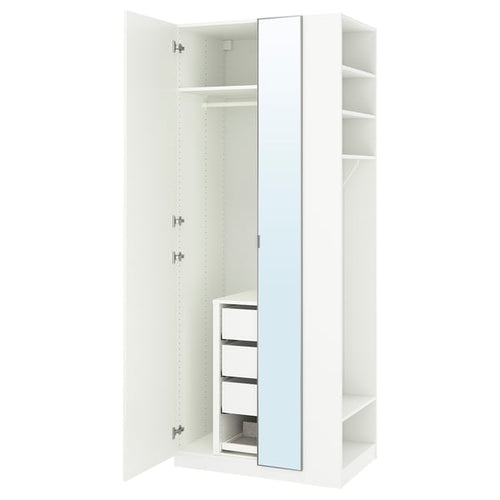 PAX / FORSAND/ÅHEIM wardrobe combination, white white/mirror glass white, 95x60x236 cm