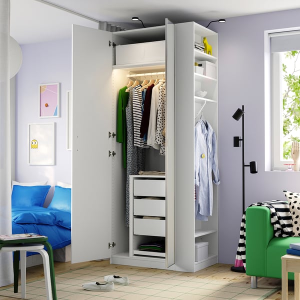 PAX / FORSAND/ÅHEIM wardrobe combination, white white/mirror glass white, 95x60x236 cm