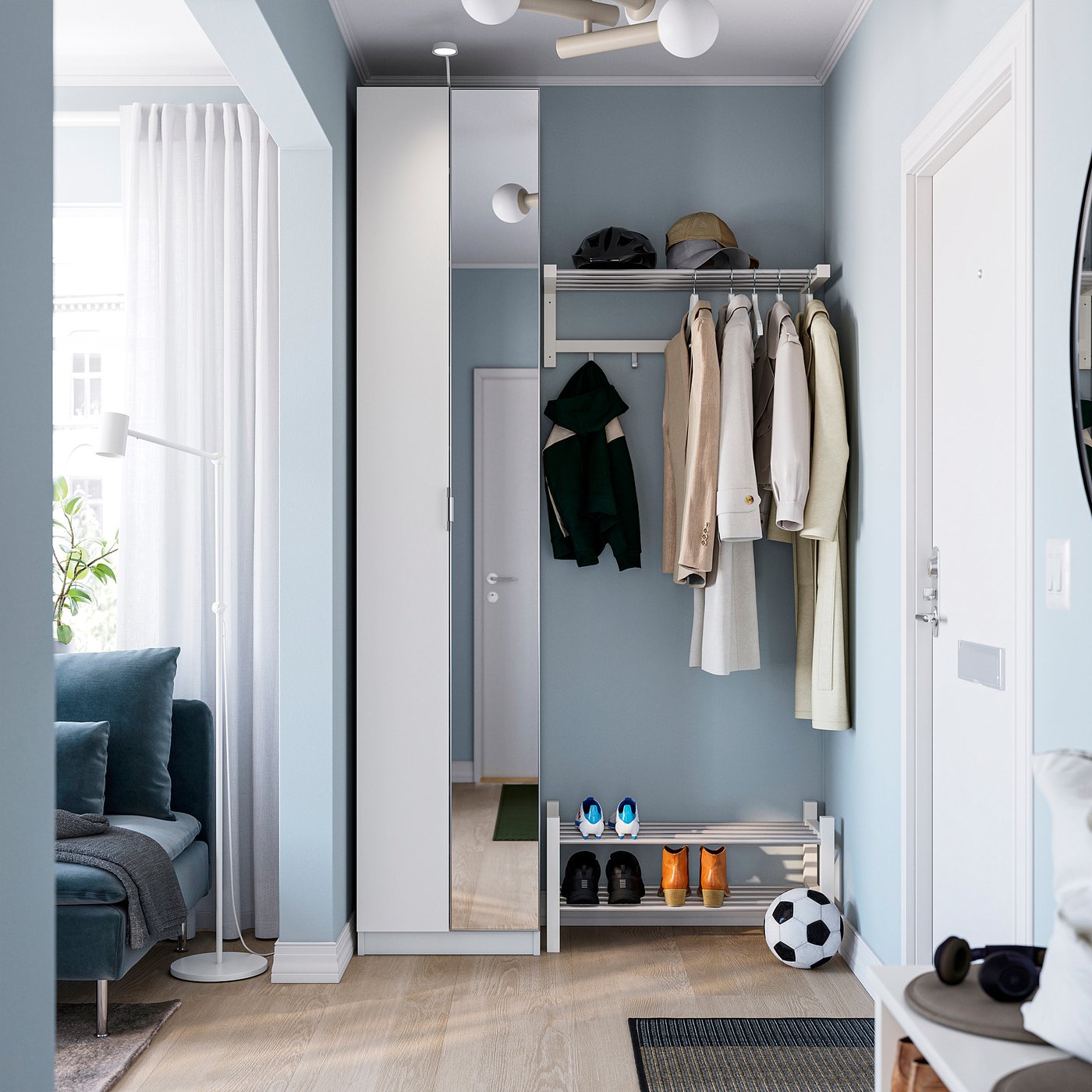 PAX / FORSAND/ÅHEIM wardrobe combination, white white/mirror glass, 50x38x236 cm