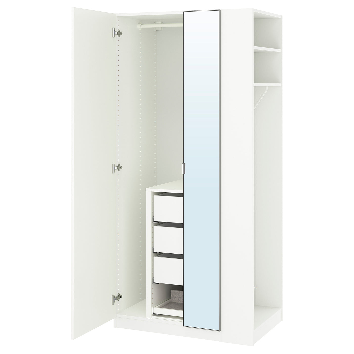 PAX / FORSAND/ÅHEIM wardrobe combination, white mirror glass/white, 95x60x201 cm