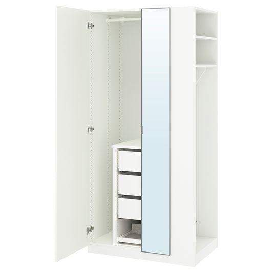 PAX / FORSAND/ÅHEIM wardrobe combination, white mirror glass/white, 95x60x201 cm