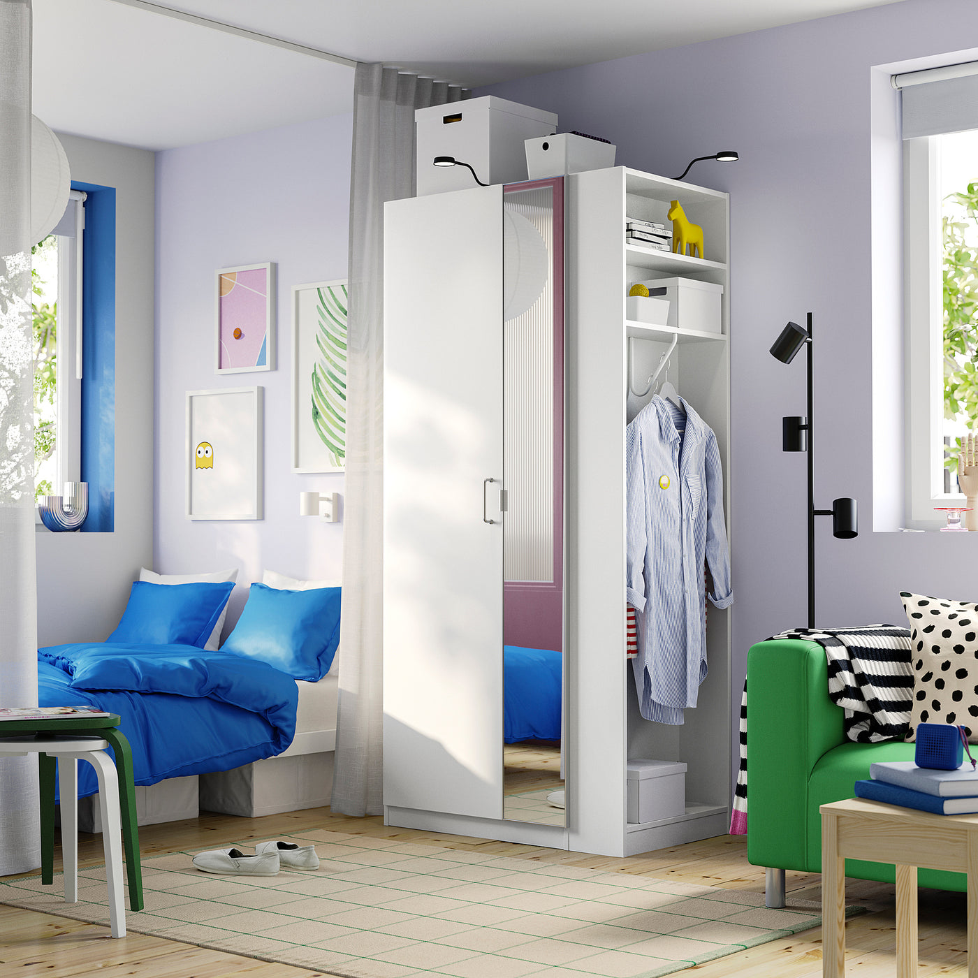 PAX / FORSAND/ÅHEIM wardrobe combination, white mirror glass/white, 95x60x201 cm