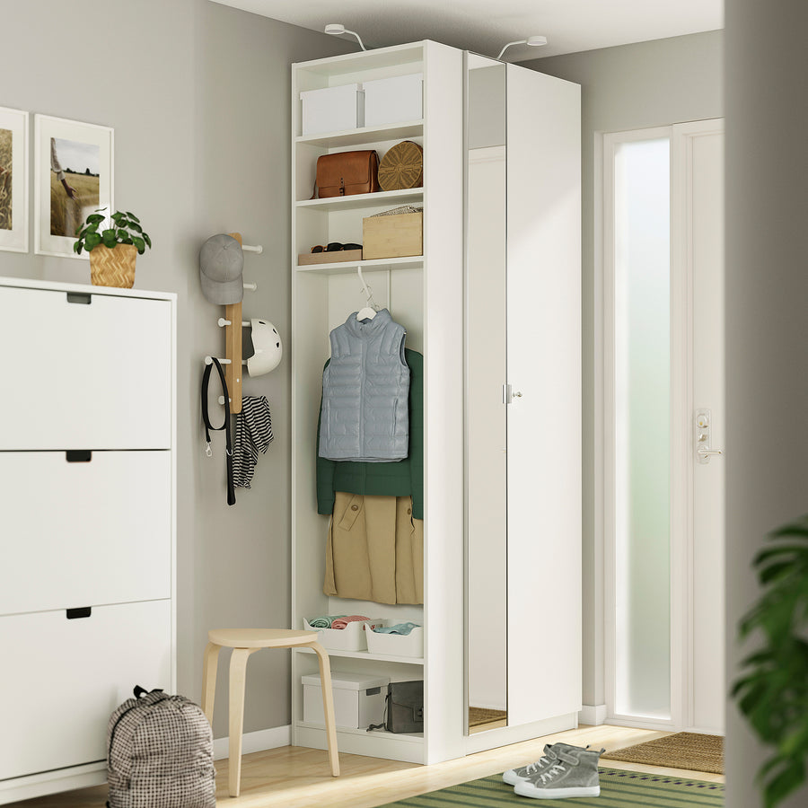 PAX / FORSAND/ÅHEIM wardrobe combination, white mirror glass/white, 95x60x236 cm