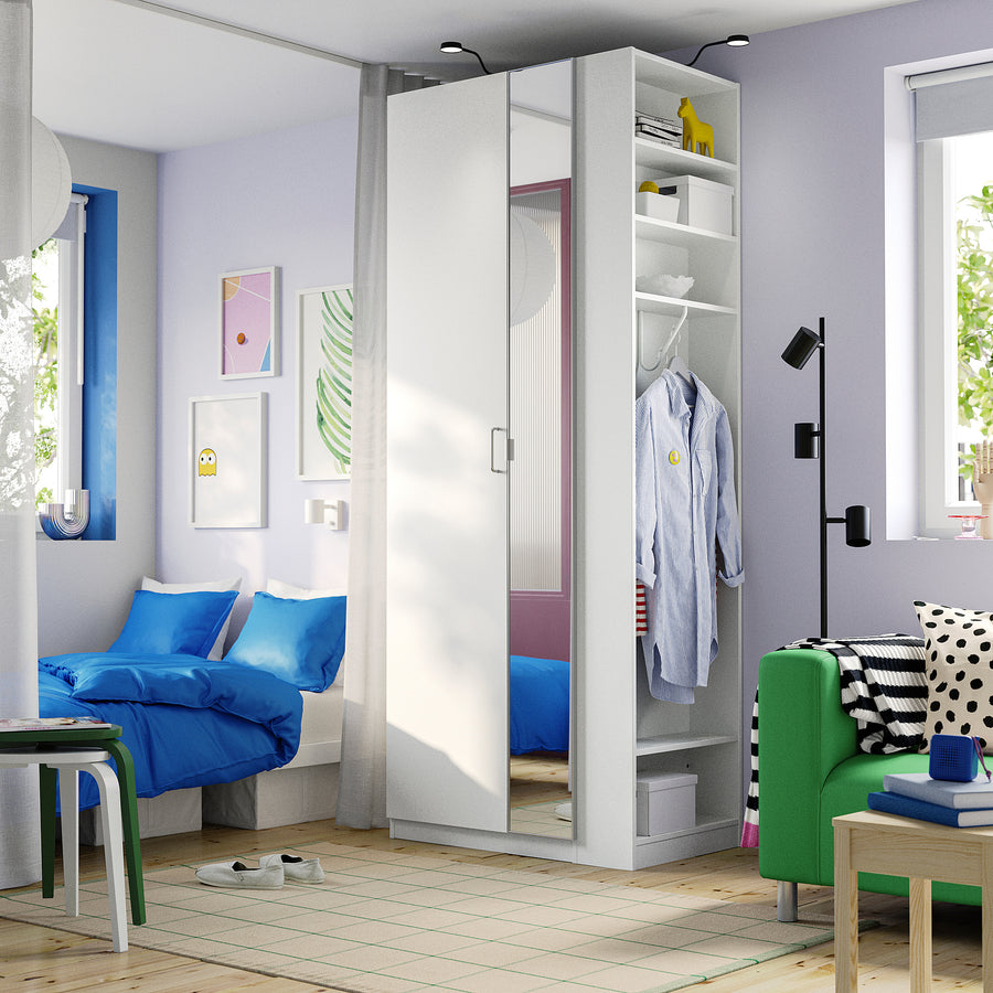 PAX / FORSAND/ÅHEIM wardrobe combination, white mirror glass/white, 95x60x236 cm