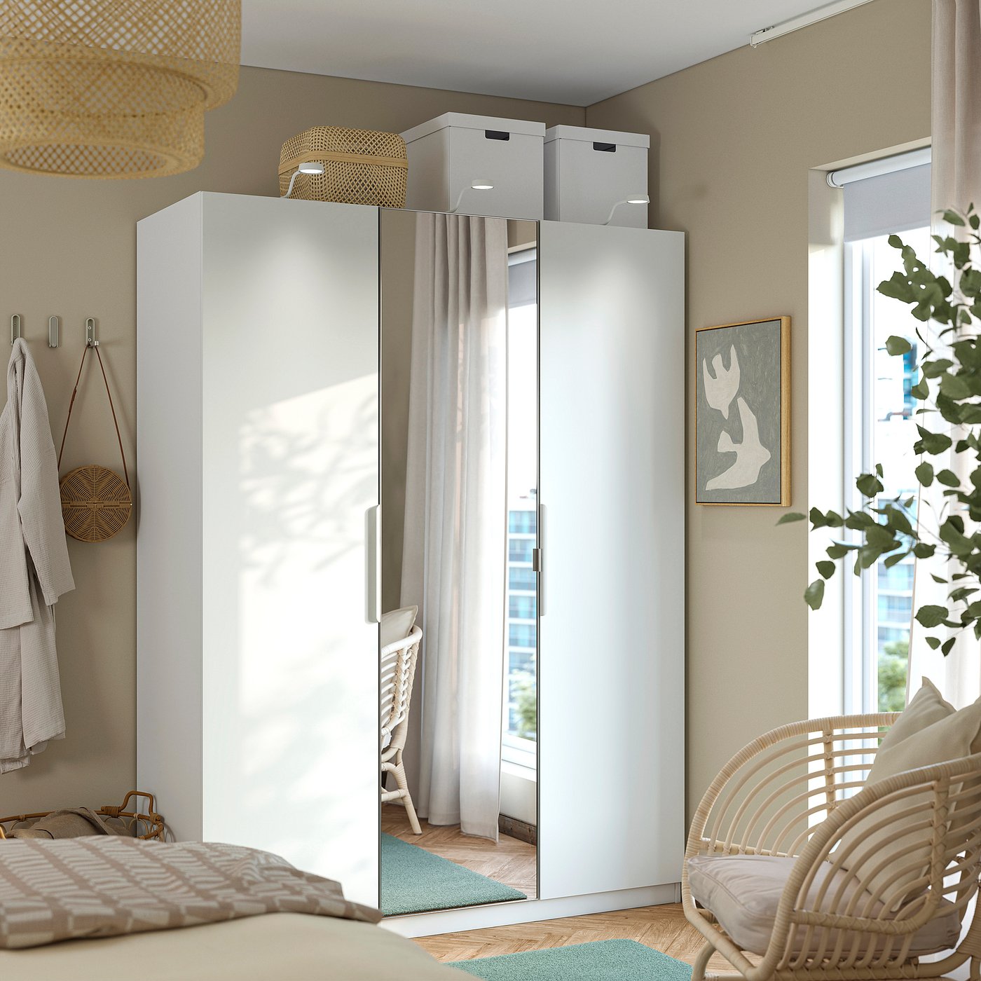 PAX / FORSAND/ÅHEIM wardrobe combination, white/mirror glass, 150x60x201 cm