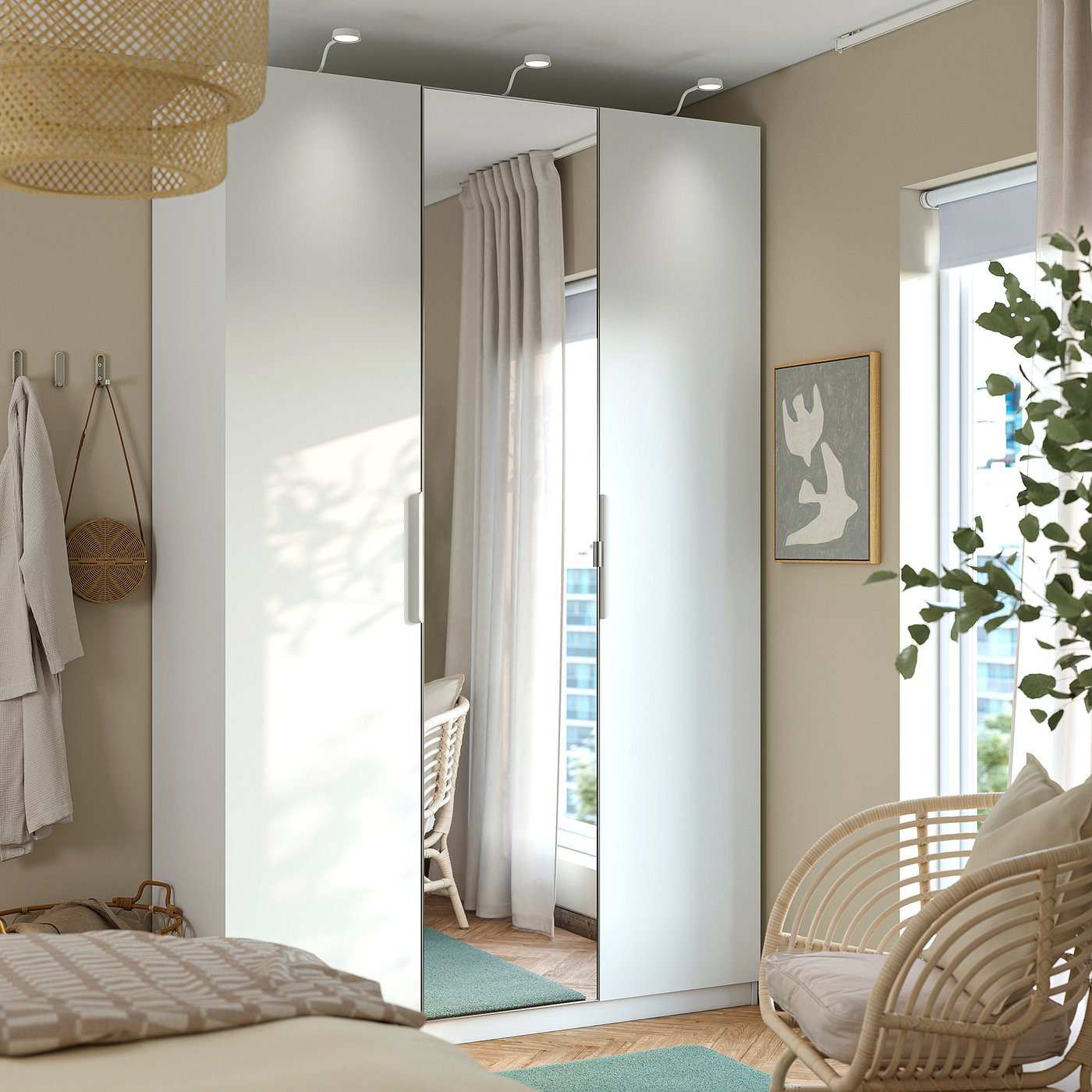 PAX / FORSAND/ÅHEIM wardrobe combination, white/mirror glass, 150x60x236 cm