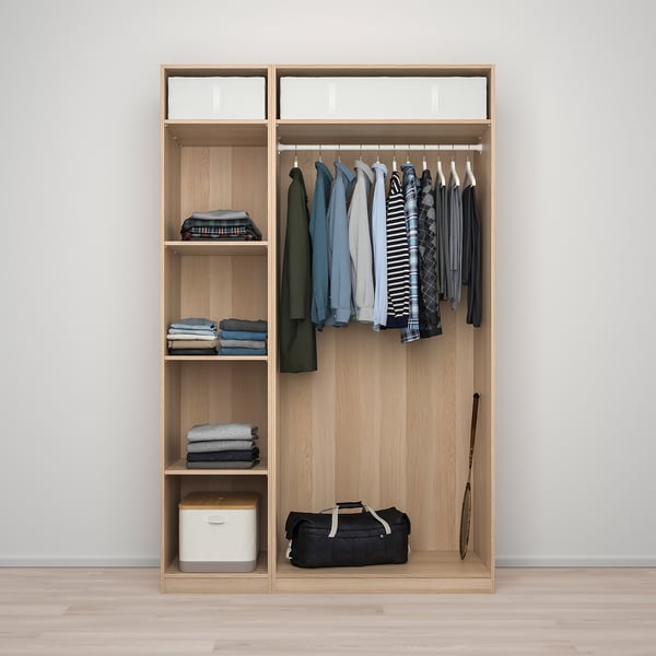 PAX / FORSAND/ÅHEIM wardrobe combination, white stained oak effect/mirror glass, 150x60x236 cm