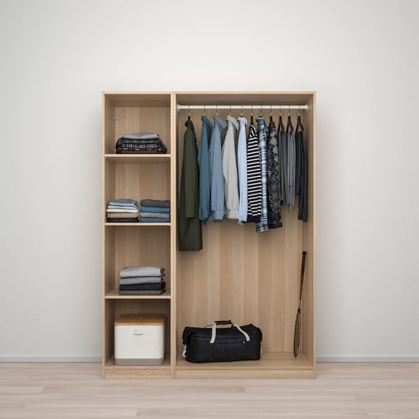 PAX / FORSAND/ÅHEIM wardrobe combination, white stained oak effect/mirror glass, 150x60x201 cm