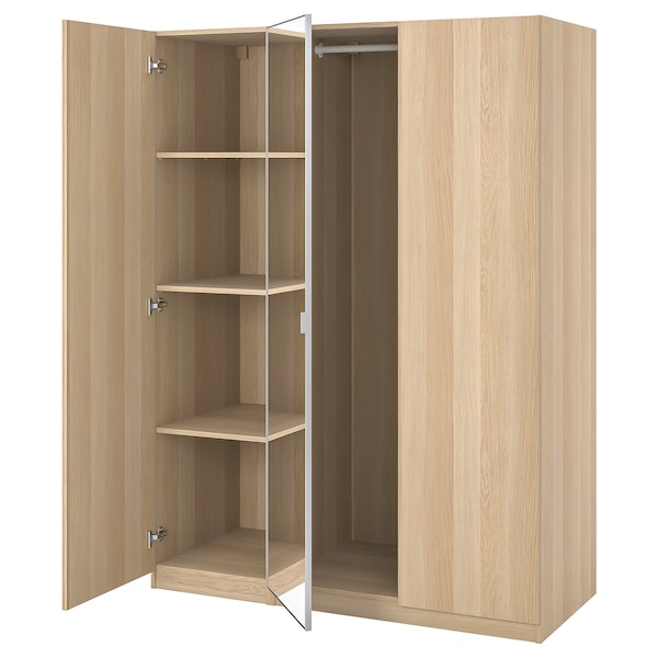 PAX / FORSAND/ÅHEIM - Wardrobe combination, oak effect with white stain/glass mirror,150x60x201 cm