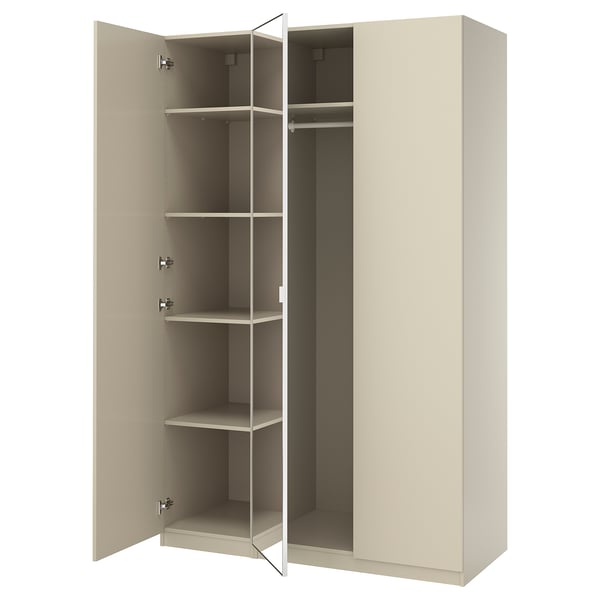 PAX / FORSAND/ÅHEIM wardrobe combination, grey-beige/mirror glass, 150x60x236 cm
