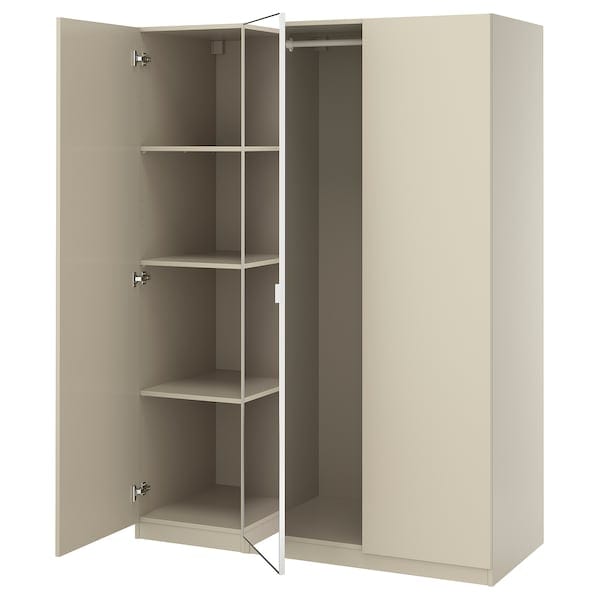 Ikea PAX / FORSAND/ÅHEIM - Wardrobe combination, grey-beige/mirror glass, 150x60x201 cm