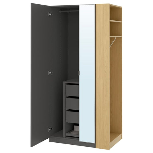 PAX / FORSAND/ÅHEIM wardrobe combination, dark gray dark gray/ oak effect mirror glass, 95x60x201 cm Wardrobe combination, dark gray dark gray/ oak effect mirror glass,95x60x201 cm