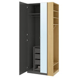 PAX / FORSAND/ÅHEIM wardrobe combination, dark grey dark grey/mirror glass oak effect, 95x60x236 cm
