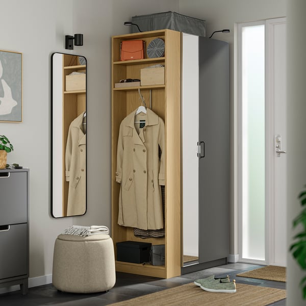 PAX / FORSAND/ÅHEIM wardrobe combination, dark gray dark gray/ oak effect mirror glass, 95x60x201 cm Wardrobe combination, dark gray dark gray/ oak effect mirror glass,95x60x201 cm