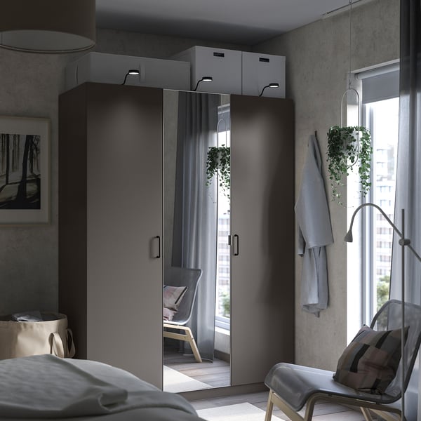 PAX / FORSAND/ÅHEIM wardrobe combination, dark grey/mirror glass, 150x60x201 cm
