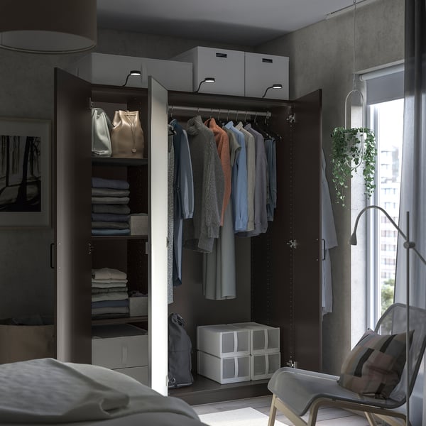 PAX / FORSAND/ÅHEIM wardrobe combination, dark grey/mirror glass, 150x60x201 cm
