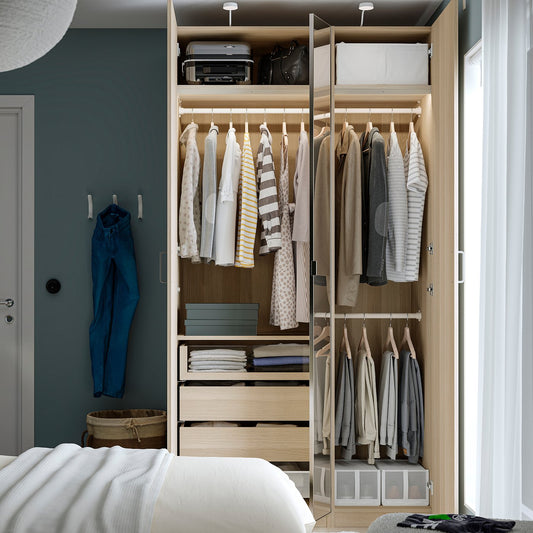 PAX / FORSAND/ÅHEIM wardrobe combination, white stained oak/mirror glass, 125x60x236 cm