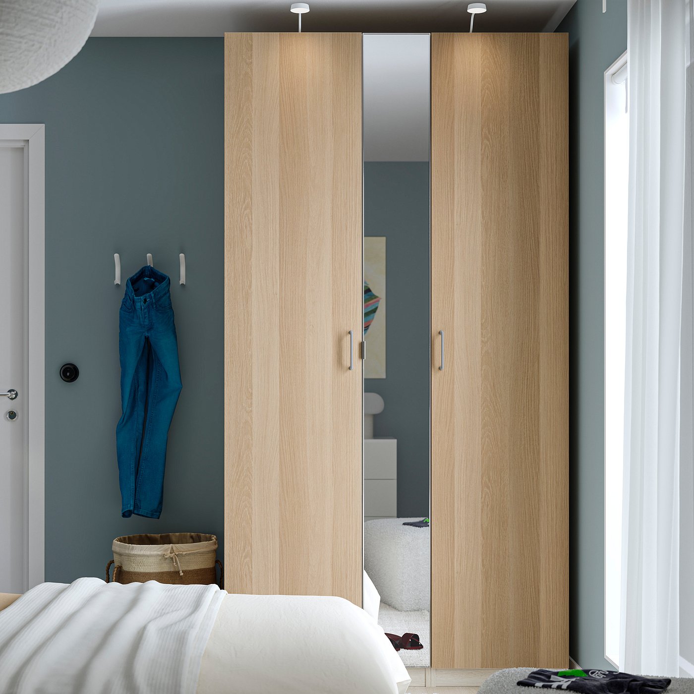 PAX / FORSAND/ÅHEIM wardrobe combination, white stained oak/mirror glass, 125x60x236 cm