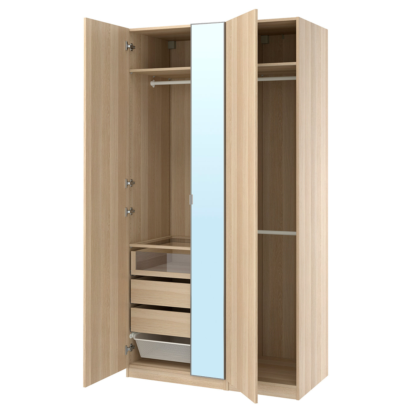 PAX / FORSAND/ÅHEIM wardrobe combination, white stained oak/mirror glass, 125x60x236 cm
