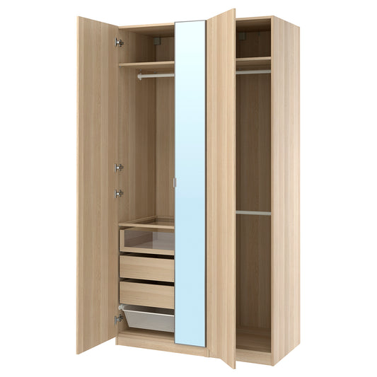 PAX / FORSAND/ÅHEIM wardrobe combination, white stained oak/mirror glass, 125x60x236 cm